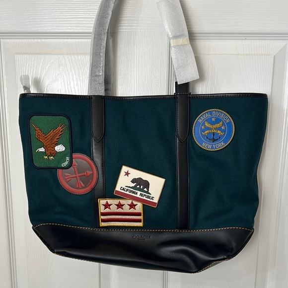 Coach Green and Black Men’s Tote Bag With Patches